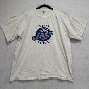 Vintage Utah Jazz Shirt Mens 2XL White NBA Basketball Hebrew Jerusalem 90s Tee